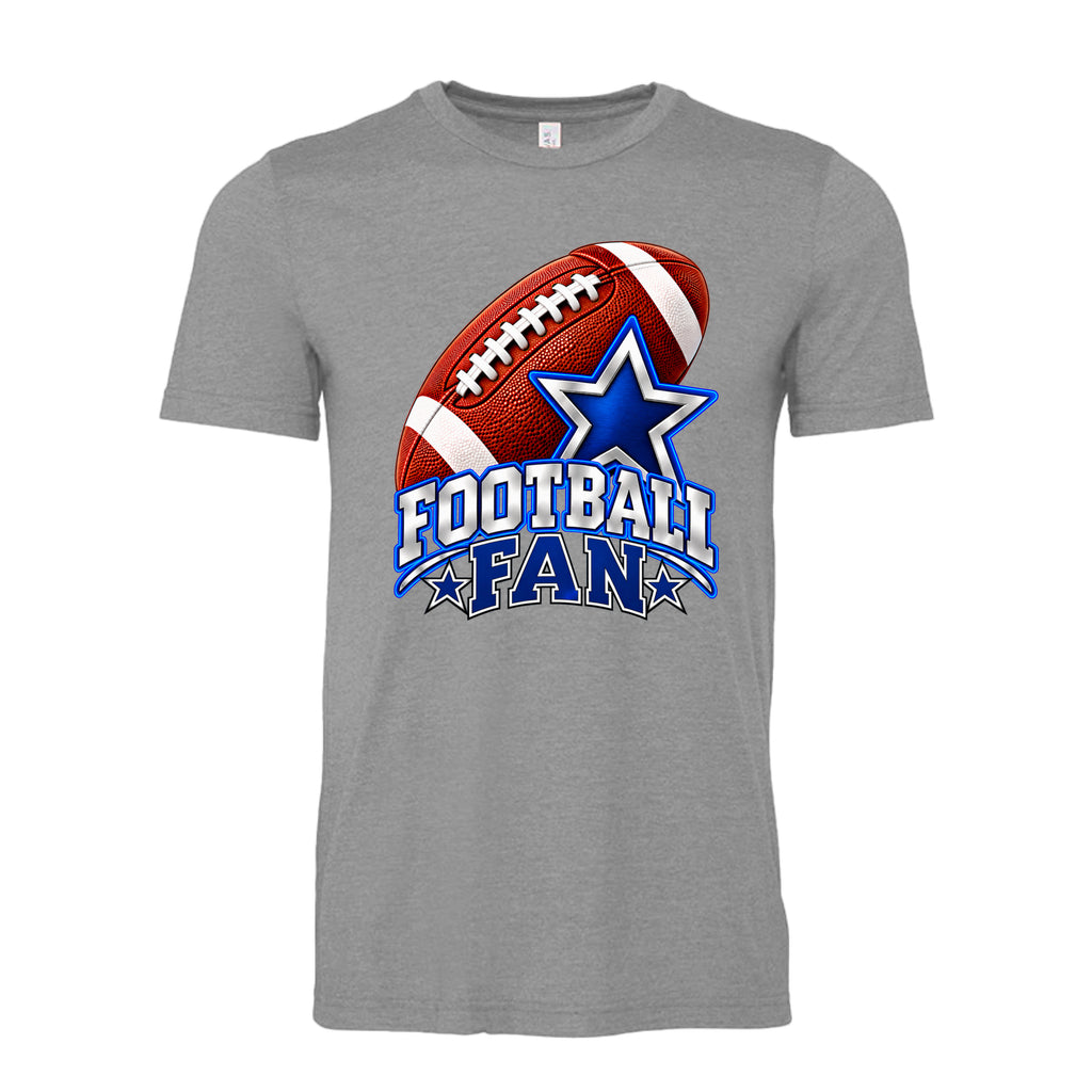 Atheletic Heather unisex T-shirt featuring a blue Football Fan design with a realistic football and stars