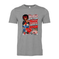 Atheletic Heather You Can’t Give Your Heart to Someone Who Needs a Brain unisex T-shirt design featuring a stylish Black woman with cartoon heart and brain characters
